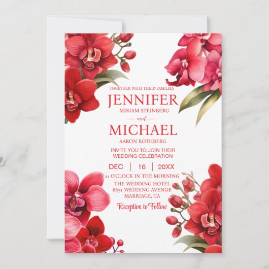 Orchidées rouges Invitations de mariage d'été d'hi (Devant)
