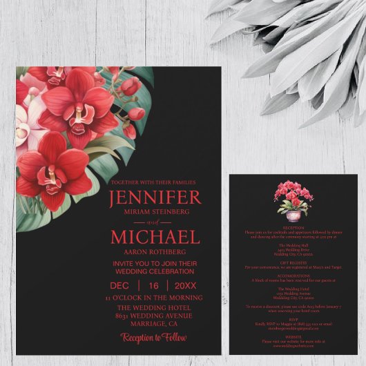 Orchidées Rouges Tout En Un Mariage Invitations