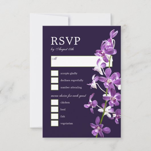 Orchidées violettes, carte RSVP de mariage élégant (Devant)