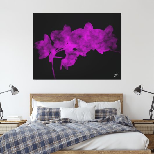 Orchideschaduw op een donkere achtergrond canvas afdruk (Insitu (Slaapkamer))