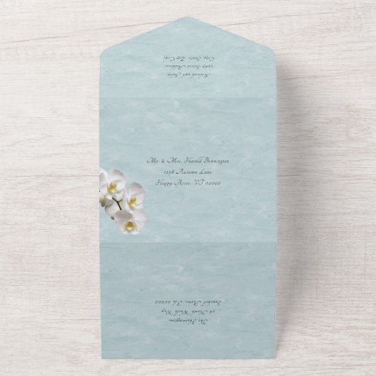Orchids Beach Scene Wedding All-in-One Uitnodiging (Buitenkant)