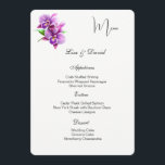 Orchids Menu Card<br><div class="desc">This Menu Card template is shown on the basic paper in white with a lovely orchid print design. Script and standard text are in a black color. Customize the names and menu items by clicking the customize or edit button, use the offered templates to change to your information. Licensed Print...</div>