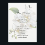 Orchids Menu Card<br><div class="desc">This Menu Card template is shown on the basic paper in white with a lovely white orchid print design. Script and standard text are in a black color. Customize the names and menu items by clicking the customize or edit button, use the offered templates to change to your information. Licensed...</div>