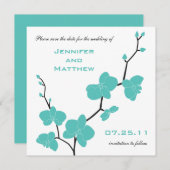 Orchids Save the Date - Turquoise Blue en Black (Voorkant / Achterkant)