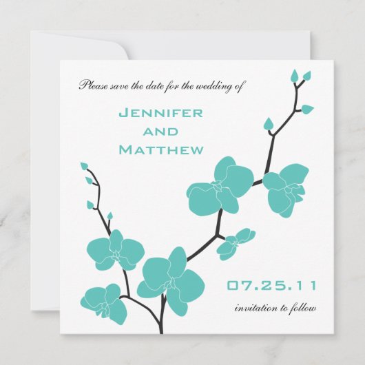 Orchids Save the Date - Turquoise Blue en Black (Voorkant)
