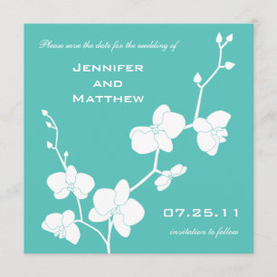 Orchids Save the Date - Turquoise Blue en White