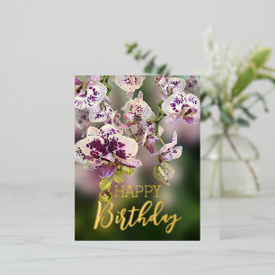 Orchids Tropical Floral Happy Birthday Real Gold Folie Feestdagen Briefkaart