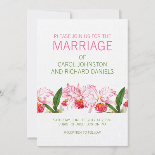 ORCHIDS WEDDING INVITATION | PINK GREEN KAART (Voorkant)