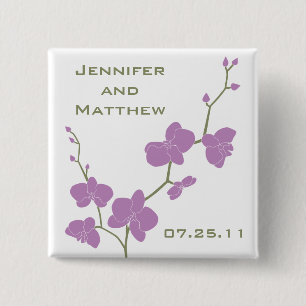 Orchids Wedding Pin -  Olijf en Violet Vierkante Button 5,1 Cm