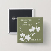 Orchids Wedding Pin -  Olijf en White Vierkante Button 5,1 Cm (Voorkant /achterkant)
