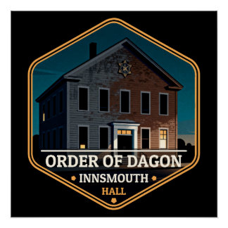 Order of Dagon Hall Innsmouth Vintage Travel Badge Perfect Poster