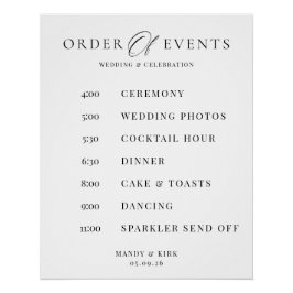 Order of Events Wedding Sign Minimalist Timeline  Perfect Poster