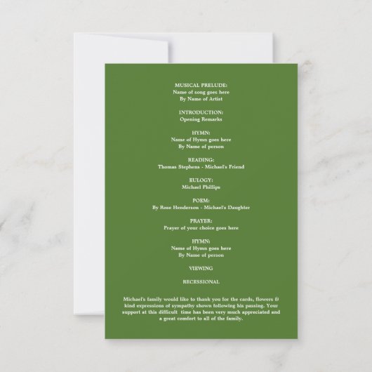 Order of Service Shamrock Funeral Program Kaart (Achterkant)