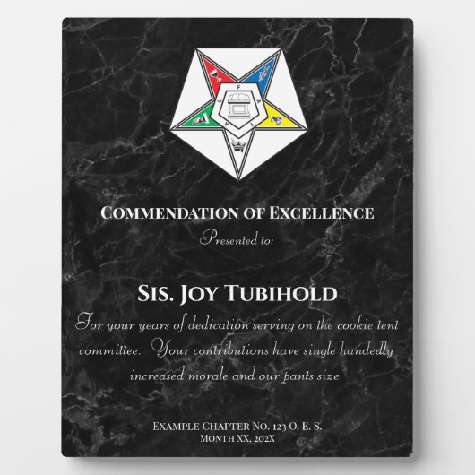 Order of the Eastern Star Award Plaque (Devant)