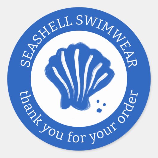 ORDER THANK YOU Seashell Beach Blue White CUSTOM Ronde Sticker (Voorkant)