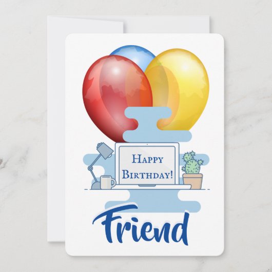 Ordinateur Et Ballons Sympa Carte Anniversaire (Devant)