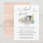 Ordinateur portable Floral | Invitation au Baby sh (Devant / Derrière)