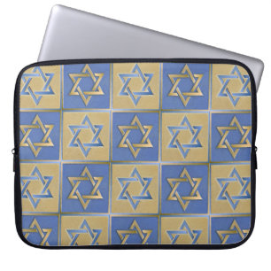 Ordinateur Portable Judaica Étoile de David Métal Or Bleu Housse pour 