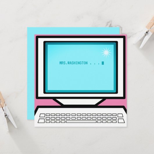 ordinateur rétro carte de remerciements de message (Devant/Arrière en situation)