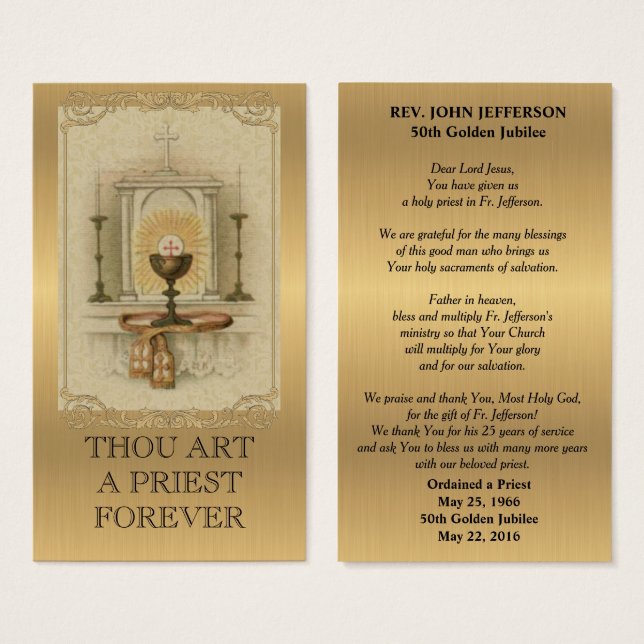 ORDINATION DE PRIÊTRE CATHOLIQUE CARTE DE PRIÈRE D (Devant & derrière)