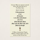 ORDINATION DU PRIÊTRE CATHOLIQUE CARTES SAINES ANN (Dos)