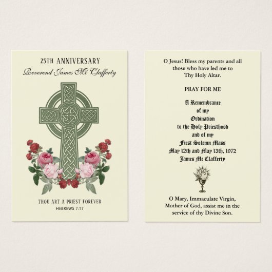 ORDINATION DU PRIÊTRE CATHOLIQUE CARTES SAINES ANN (Devant & derrière)