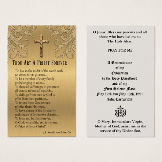 ORDINATION DU PRIÊTRE CATHOLIQUE CARTES SAINES ANN (Devant & derrière)