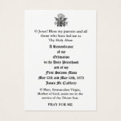 ORDINATION DU PRIÊTRE CATHOLIQUE CARTES SAINES ANN (Dos)