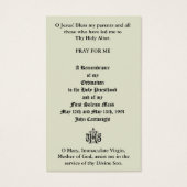 ORDINATION DU PRIÊTRE CATHOLIQUE CARTES SAINES ANN (Dos)