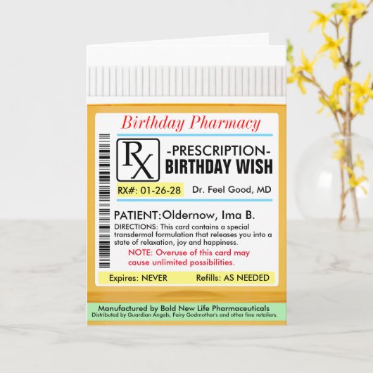 Ordonnance RX pour carte d'anniversaire (Fleur jaune)