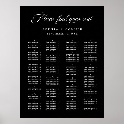 Ordre alphabétique Mariage noir Tableau de siège (Devant)