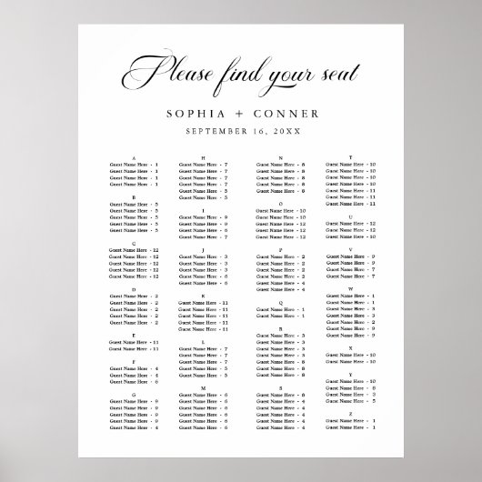 Ordre alphabétique Tableau de sièges Mariage simpl (Devant)