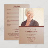 Ordre de carte de programme funèbre de service (Devant / Derrière)