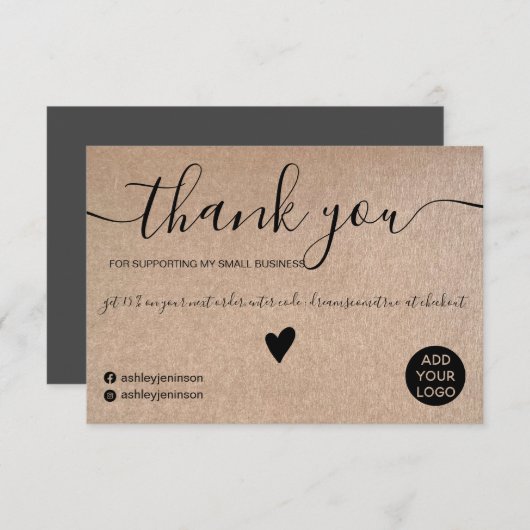 Ordre de script noir rustique faux kraft merci (Devant / Derrière)