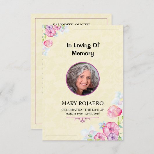 Ordre de service funéraire Carte de programme (Devant / Derrière)