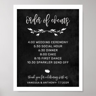 Ordre des événements Chalk affiche du mariage