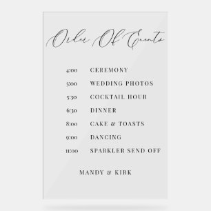 Ordre des événements Panneau de mariage Calendrier