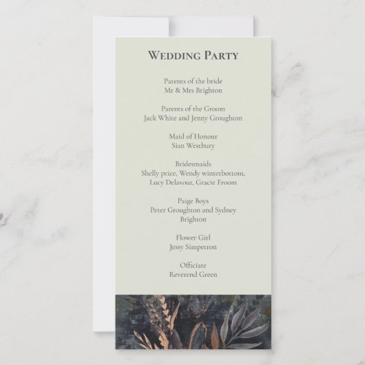 Ordre du service, programme Ardoise et Gris doré (Dos)