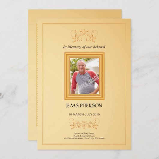 Ordre funéraire Carte du programme (Devant / Derrière)