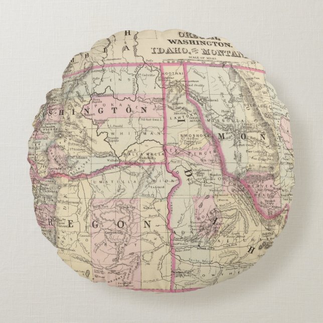 Ore, Wash, Ida, Mont Rond Kussen (Voorkant)