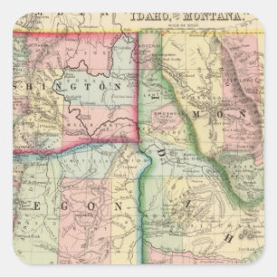 Ore, Wash, Idaho, Mont Map van Mitchell Vierkante Sticker