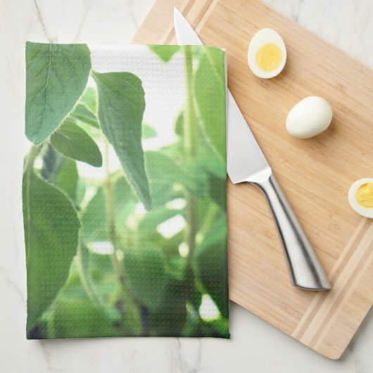 Oregano Herb Green en White Kitchen Hand Towel Theedoek (Quarter Fold)