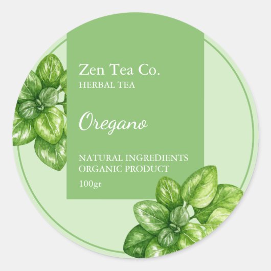 Oregano Herbal Tea Zakelijk Label (Voorkant)