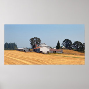 Oregon Boerderij en Geoogste Wheat Field Poster