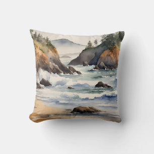 Oregon Coast Waterverf Beach Scene Kussen