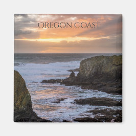 Oregon Coast Yaquina Sunset Ocean Photo Souvenir Magneet