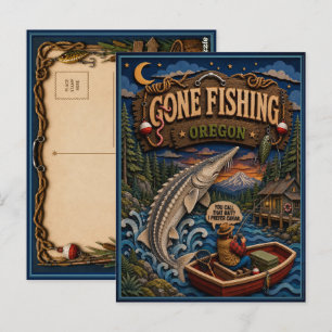 Oregon Gone Fishing Witte Steur Briefkaart