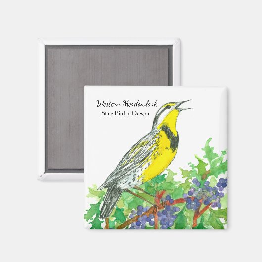 Oregon Grape Meadowlark Botanische Waterverf Magneet (Voorkant / Achterkant)