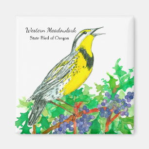 Oregon Grape Meadowlark Botanische Waterverf Magneet