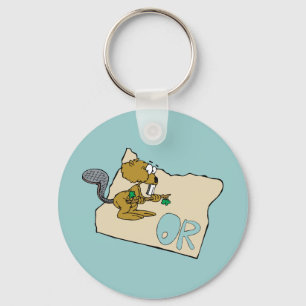 Oregon OF State Cartoon Map & Beaver Art Motto Sleutelhanger